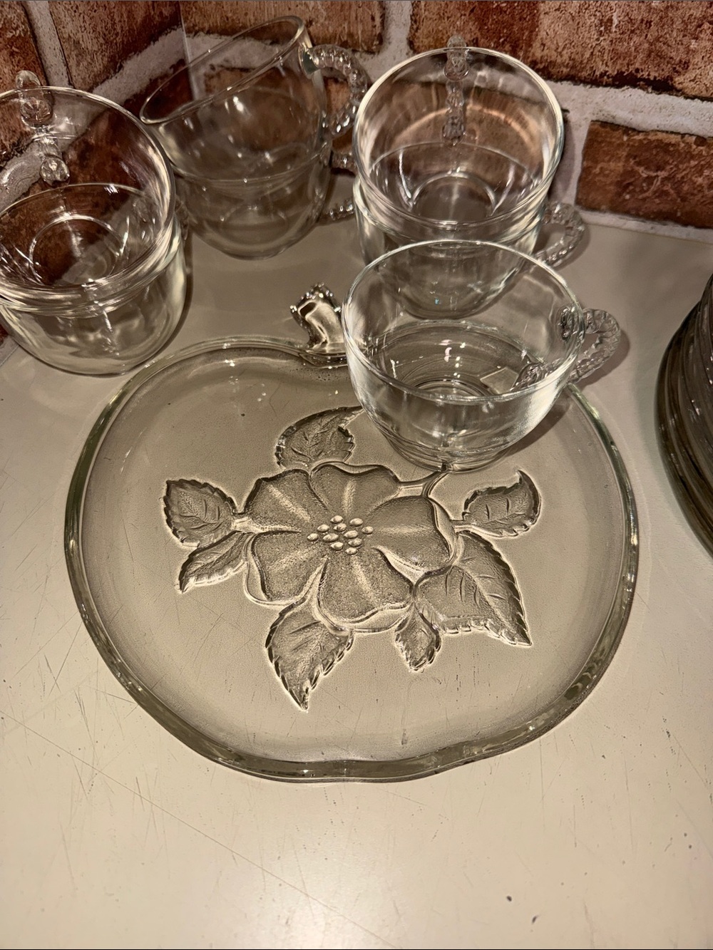 Hazel Atlas Apple Blossom sip and snacks plated. Set of 7